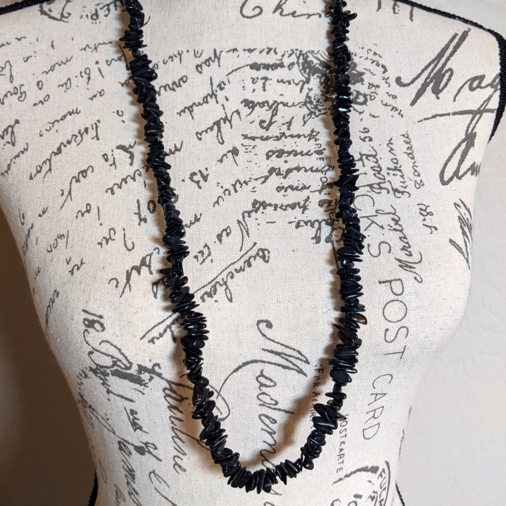Obsidian Style Triangular Polished Stones Long Necklace NWT 34"